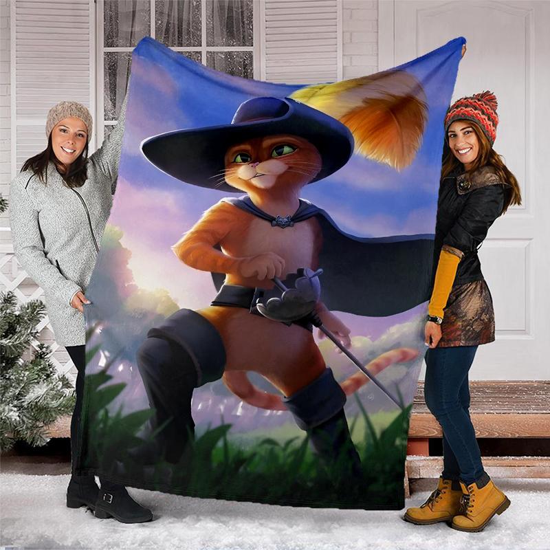 Puss Boots Theme Printed Blanket Perfect For Couch Bed Travel Outdoor Use Machine Washable Cozy Durable