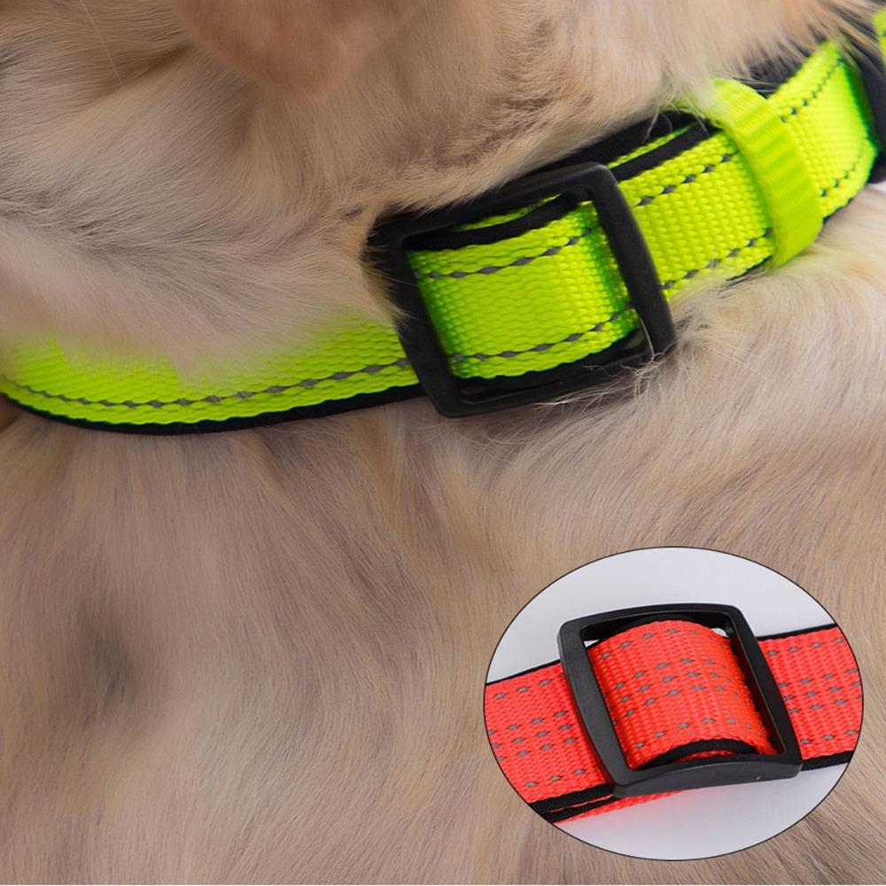 Strong Nylon Durable Reflective Padded Dog Collar Pet Collar Double D Ring