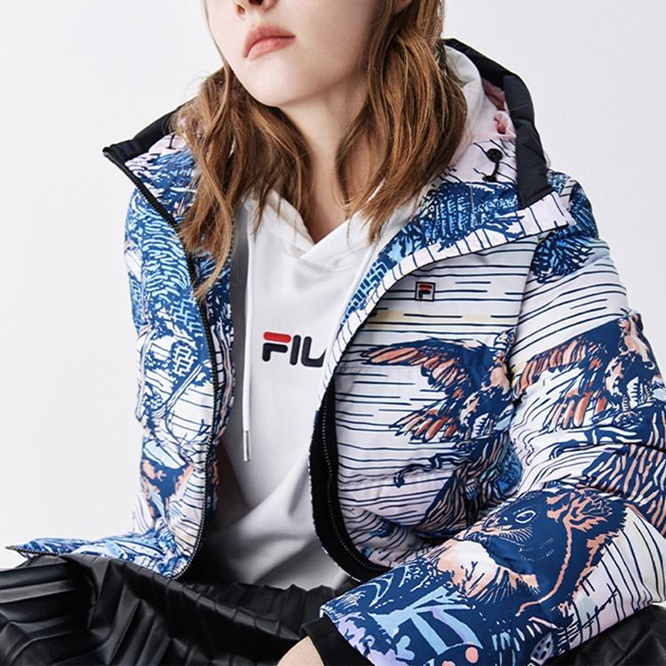FILA Down Jackets Women's All Over Print Hooded Moderate Other F11W048906F-BK