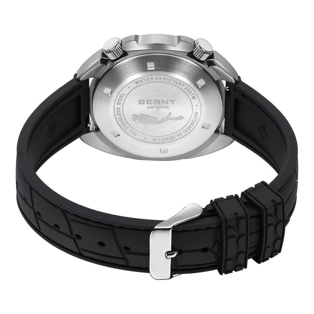 BERNY Manual and 200m Water Sapphire Super Fluorocarbon Rubber Fashionable Birthday Gift Men's Watch, Automatic, Resistant, AR-Coated Crystal,