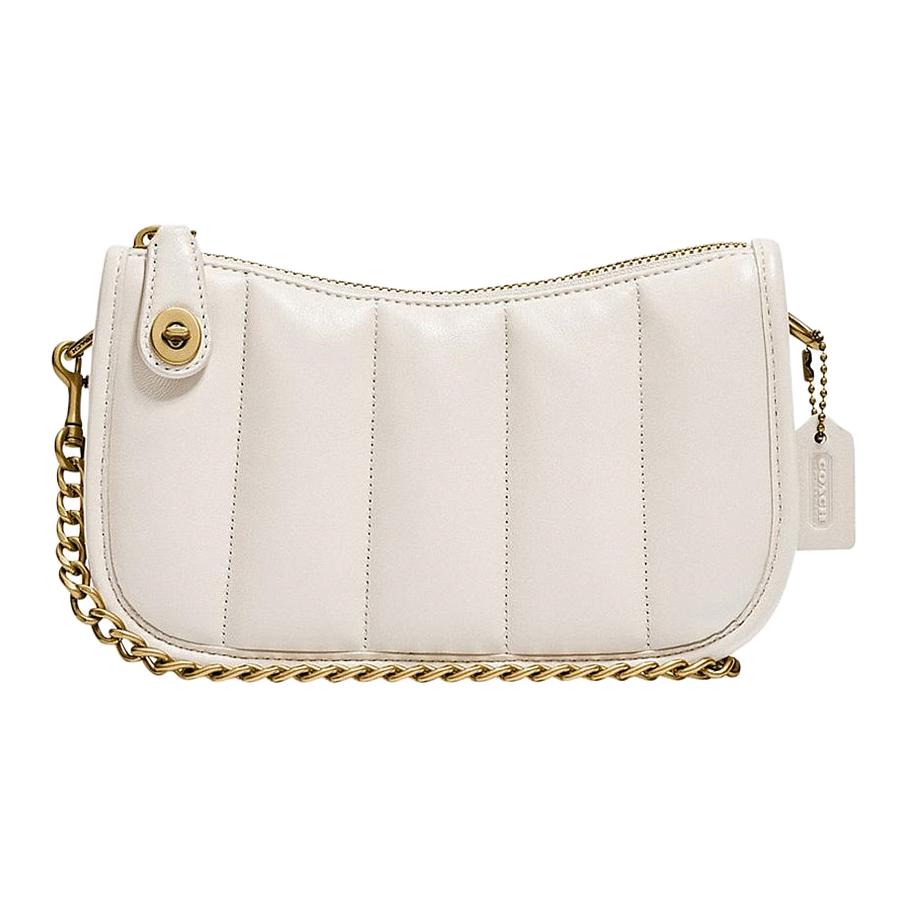 Coach Swinger 20 Quilted Chain Zip Closure Lambskin Leather Shoulder Bag Women Shoulder Bag Pink White C3490-B4HA