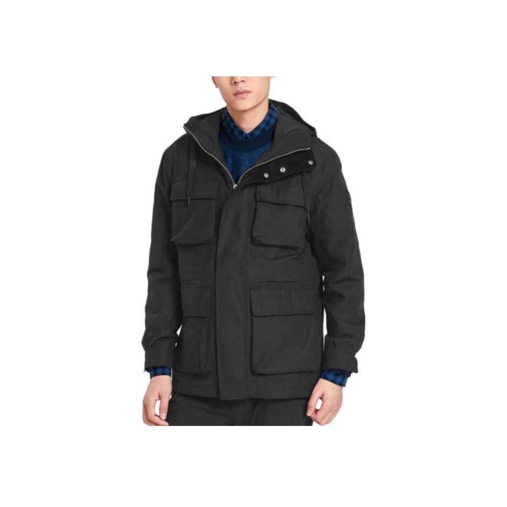 Timberland Solid Color Multi-Pocket Hooded Work Jacket Men Jackets Black A1WS2-001