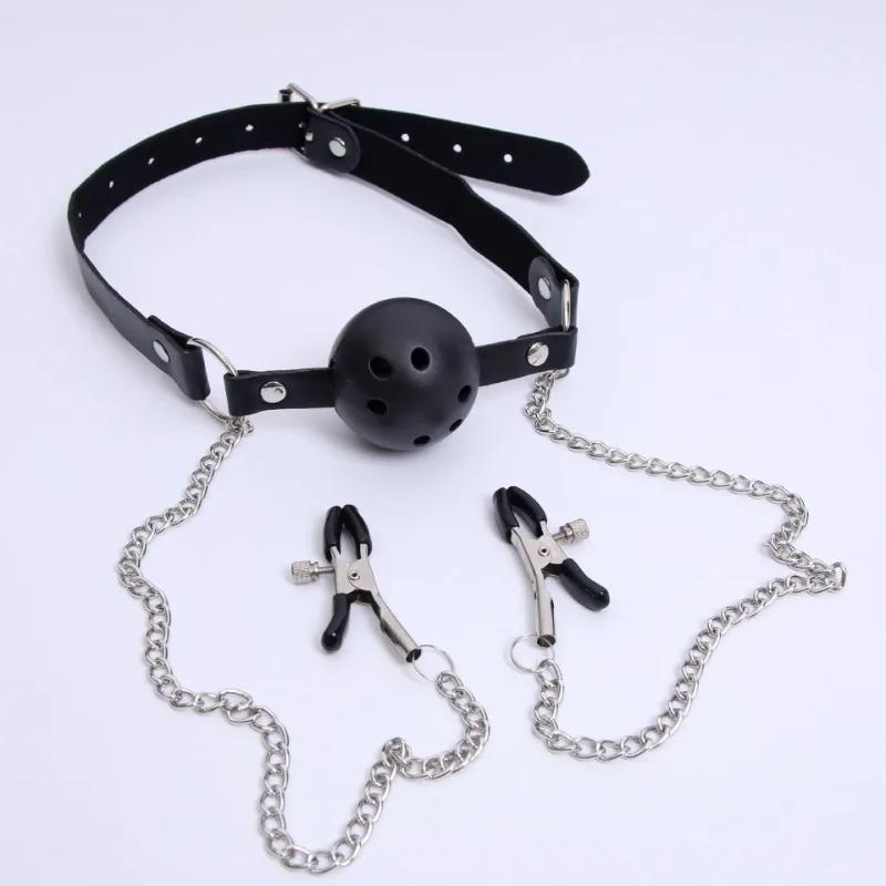 BDSM Mouth Gag Nipple Clamp Clitoris Clip Anal Butt Plug Adjustable SM Sex Toy Breast Clip Clit Stimulator No Vibrator