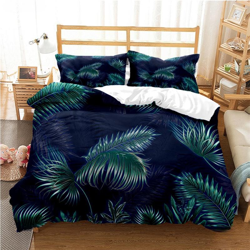 Tropical Leaf Duvet Cover Set All Season Soft Bedding with Pillowcases Single Double Queen King Size