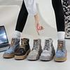 Fashion Denim Women's Ankle Boots Lace Up Commuter Female Boots Patchwork Fabric Platform Woman Low Heel Sports Boots