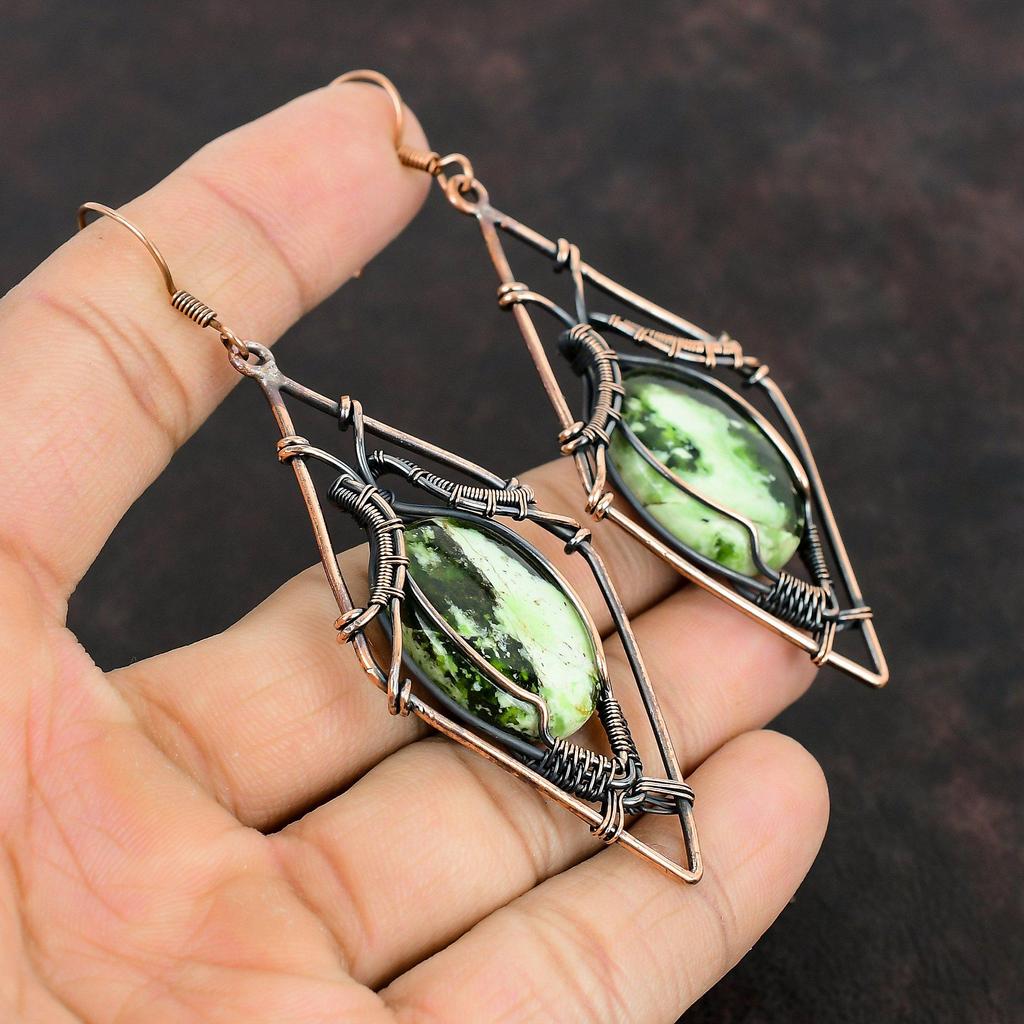 Австралийские хромированные серьги с халцедоном, серьги из медной проволоки, ювелирные изделия из настоящего драгоценного камня, серьги ручной работы, изящные медные ювелирные изделия, подарки для нее