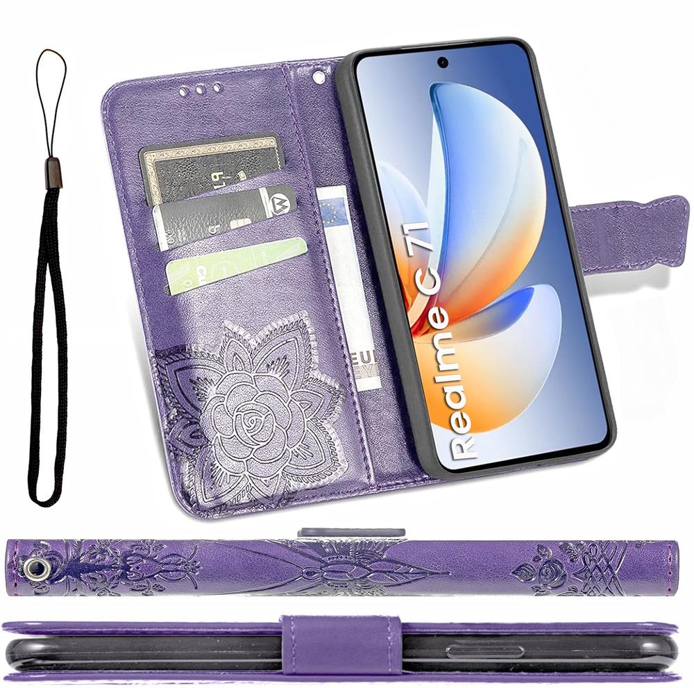 Realme C71 Butterfly Flip Case, Purple