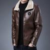 Fleece Collar Leather Jacket for Men with Fur Integrated Plus Velvet and Thickened New Style Winter Men's Sherpa Jacket for Trendy Men