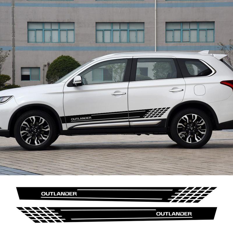 2 шт. Автостайлинг Полосы на боковые юбки дверей Виниловые наклейки Для Mitsubishi Outlander Светоотражающие Авто Декоративные Наклейки Аксессуары