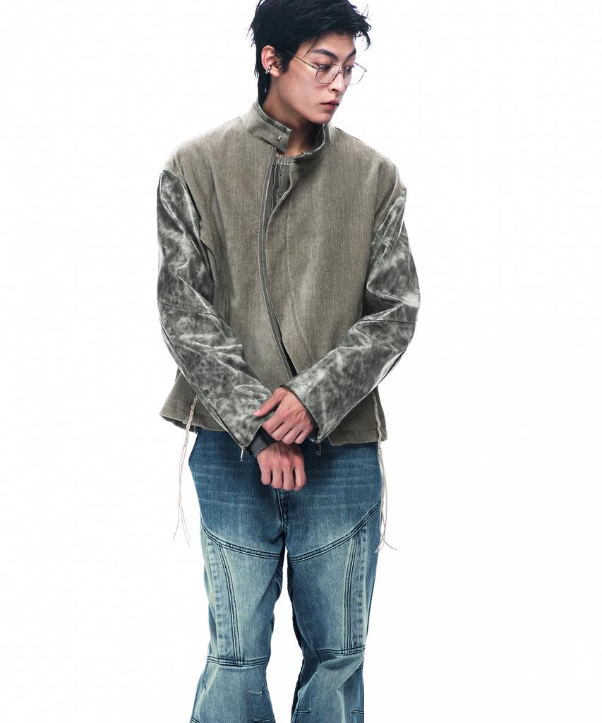 RSSC Leather Mix Curved Jacket - Khaki