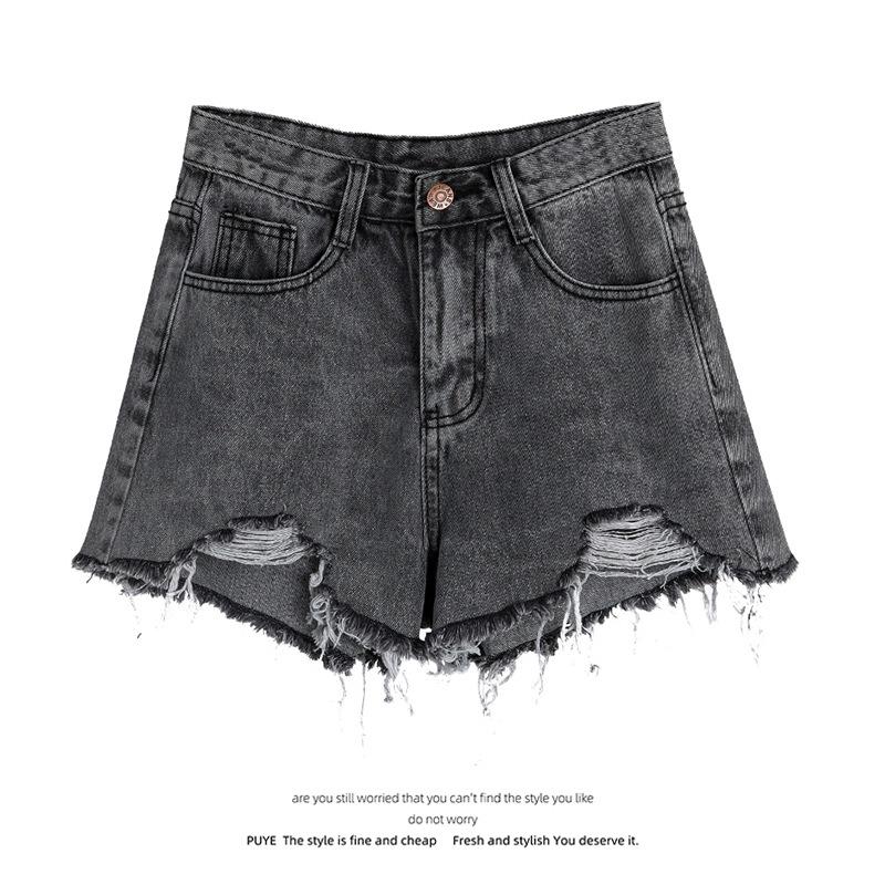 Классическая и минималистская мода, универсальные, с рваными отверстиями, женские, летние, с высокой талией, тонкие, тонкие, свободные, трапециевидные, джинсовые шорты, индивидуальность, трендовость