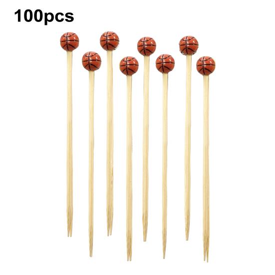 100 шт., бейсбольные бамбуковые палочки для коктейлей, спортивные шампуры с шаровым наконечником, 4,7 дюйма, палочки для закусок для фруктов, сыра, кексов, мясные товары для вечеринок