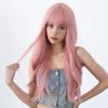 Розовый длинный волнистый синтетический парик с челкой, волосы Лолиты на Хэллоуин для белых женщин, красочный косплей, натуральный парик, термостойкое волокно