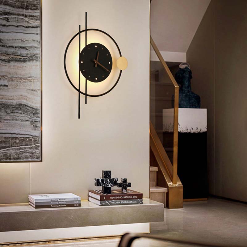 Скандинавские креативные настенные часы для гостиной, спальни, фоновая настенная лампа, декоративные настенные часы, домашнее искусство, светодиодное освещение