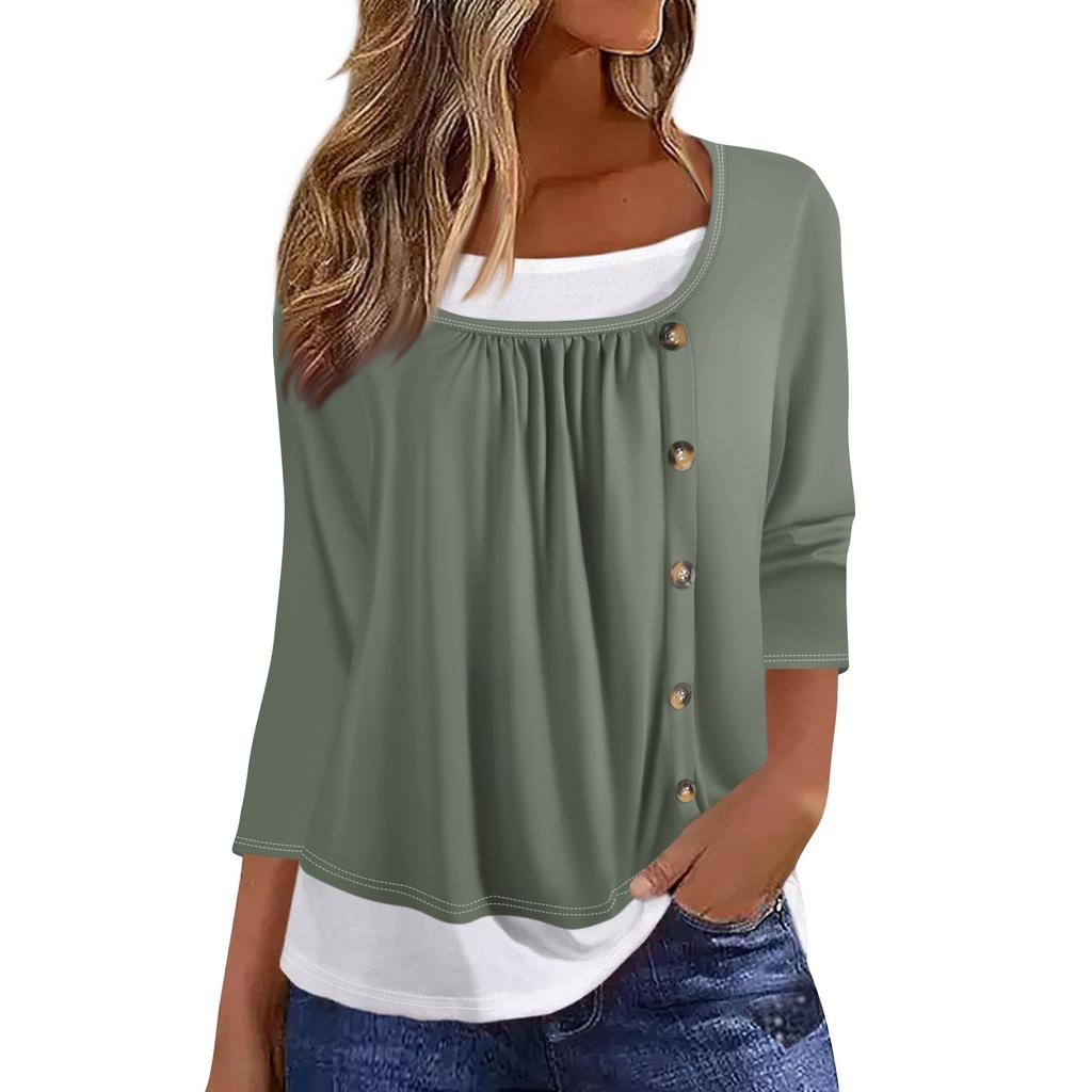 Женская футболка Футболка с принтом Рукав 3/4 Искусственные двойки Повседневные Выходные Мода Базовый Обычный Топ