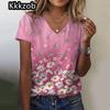 Простая графическая печать свободного покроя женская трендовая одежда новая женская футболка модная рубашка с коротким рукавом женская блузка с V-образным вырезом 2025