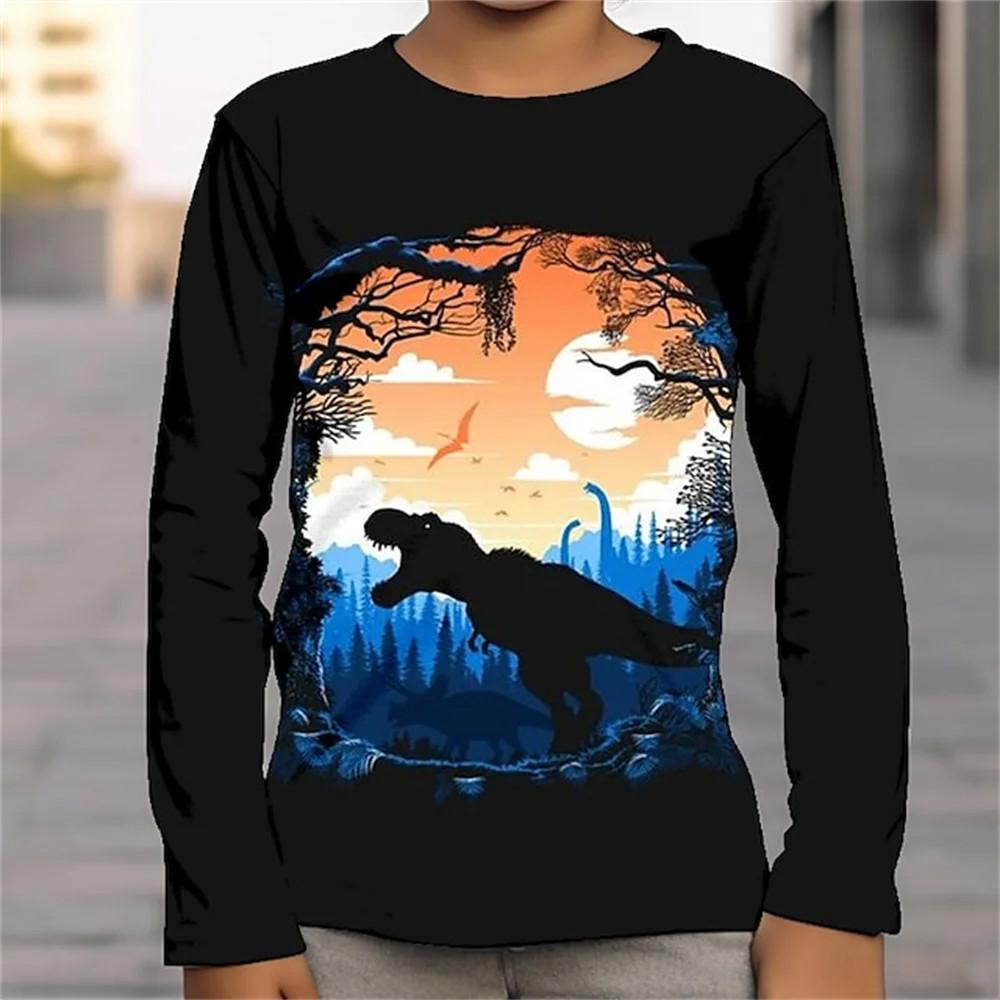 Футболка для мальчика 2023 года, детская одежда, 3D-принт с изображением динозавра, масляная живопись, цельный комплект, футболка с длинным рукавом для мальчика, футболка на Хэллоуин