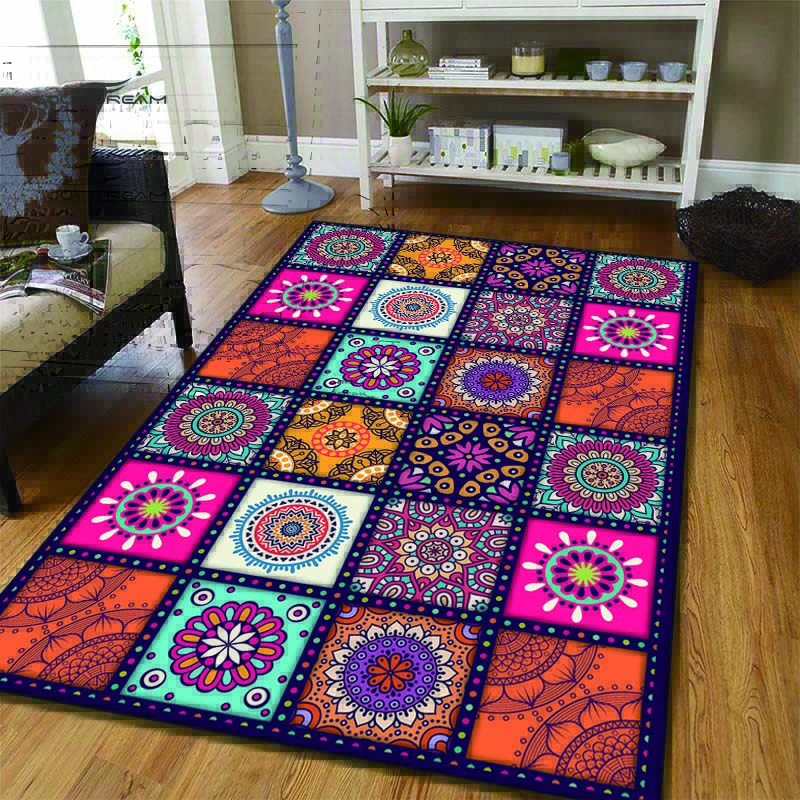 Non-Slip Bohemian Style Floral Pattern Mat Floor Mat - 100% Polyester,&,Machine Washable,Vibrant Colors for Living Room,Bedroom,or Entryway