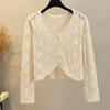 Summer Women's Thin Knit Sweater Long Sleeve Short Sun Protection Jacket Crochet Cut-out Knitted Cardigan Jacket