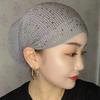 1pc New Full Cover Bonnet Hat Elastic Breathable Headscarf Cover White Hair Rhinestone Headwear Gift