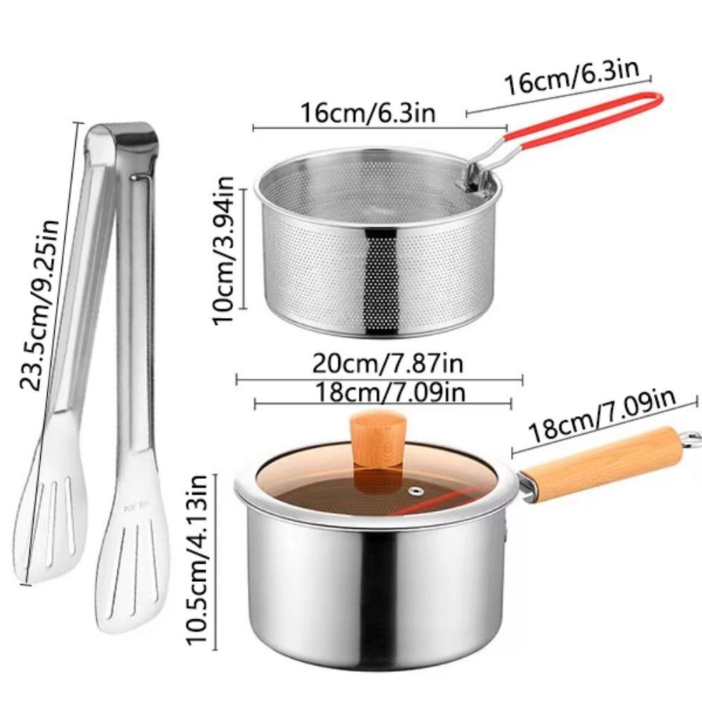 Non Stick Deep Fryer Pot with Strainer Strainer Basket Cooking Pot with Filter Mesh Milk