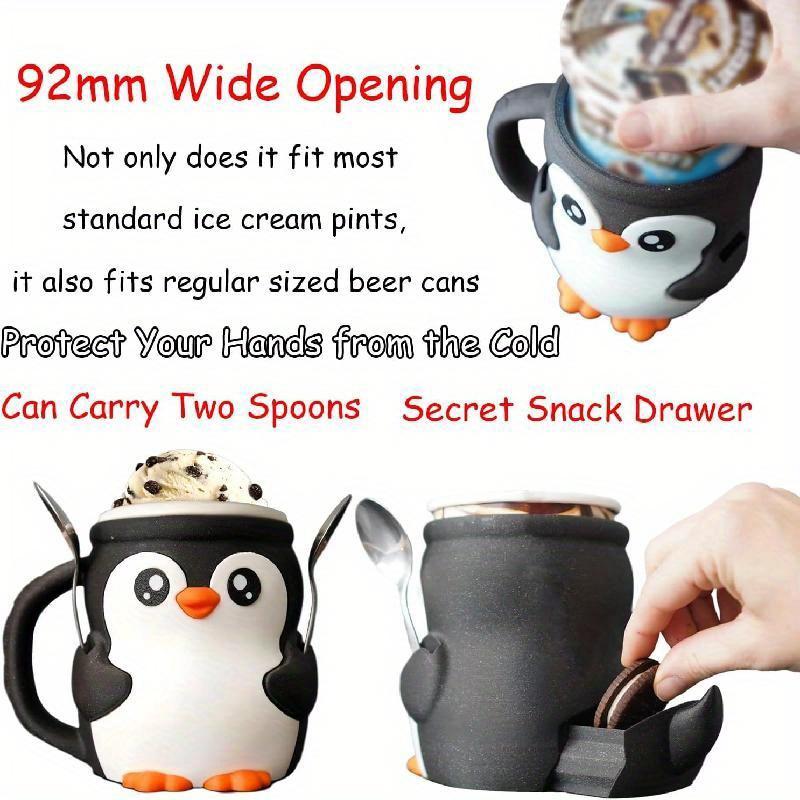 1pc Cute Penguin Ice Cream Pint Holder, Penguin Ice Pint Holder, Ice Cream Pint Containers, Reusable Ice Cream Containers, Popsicle Holders