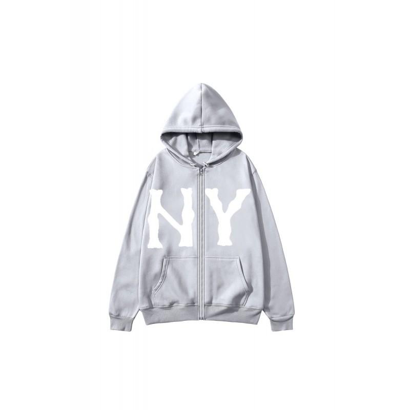 2026 Printed Zip Up Hoodie Loose Fit Streetwear Sweatshirt Men Women