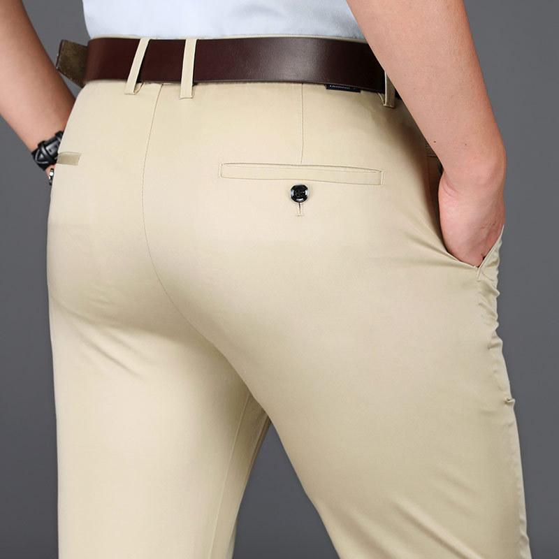 Тонкие мужские повседневные брюки Tencel эластичные повседневные брюки среднего возраста мужские летние повседневные мужские прямые брюки с высокой талией