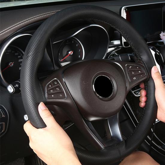 Ручное шитье 38 см, чехол на руль автомобиля, противоскользящая искусственная кожа, четыре сезона, универсальный грузовик, внедорожник, защита на руль, салон автомобиля