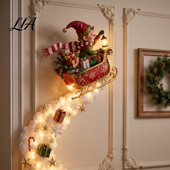 Snowman Lighted Sign Christmas Magic Trail Wall Light, 3D Warm Elf/Eagle/Gift Box/Owl LED Hanging Lamp with Sparkling Winter Holiday Accents