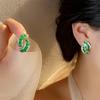 Temperament Emerald Exquisite Niche Design Diamond-Encrusted Geometric Earrings Trendy Light Luxury High-End Stud Earrings