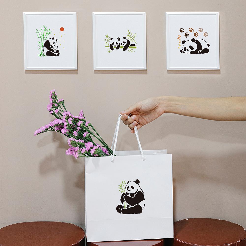 8Pcs 8 Styles PET Hollow Out Drawing Painting Stencils for DIY Scrapbook Photo Album Panda 150x150mm 1pc/style