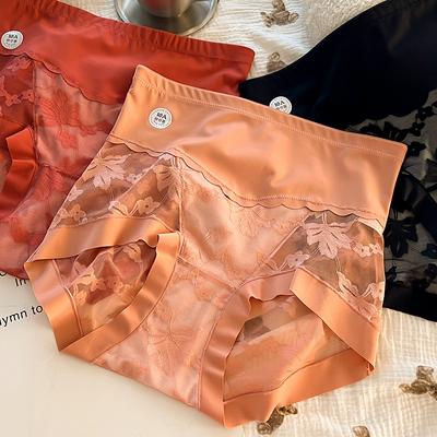 Плюс Размер Леди Сексуальное Чистое Желание Кружева Атлас Дышащий Эластичный Промежность Высокая Талия Подкладка Нижнее Белье