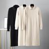 Autumn Winter New Polo Collar Knitted Long Sleeve Solid Color Sweater Loose Dress