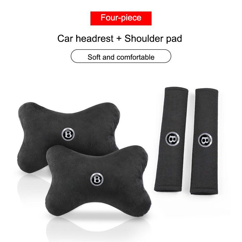 Suede for New Bentley Flying Hurtling Spur Continental GT Car Cervical Spine Headrest Neck Pillow Seat Belt Protect ShoulderPads