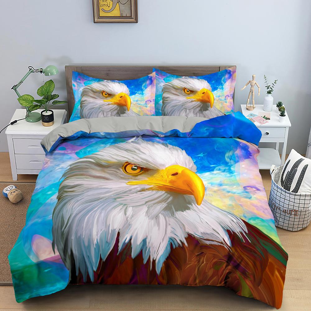 Eagle Duvet Cover Animal Bedding Set Queen King Size For Kids Teens Adults White Black Wildlife 2/3pcs Polyester Quilt Cover