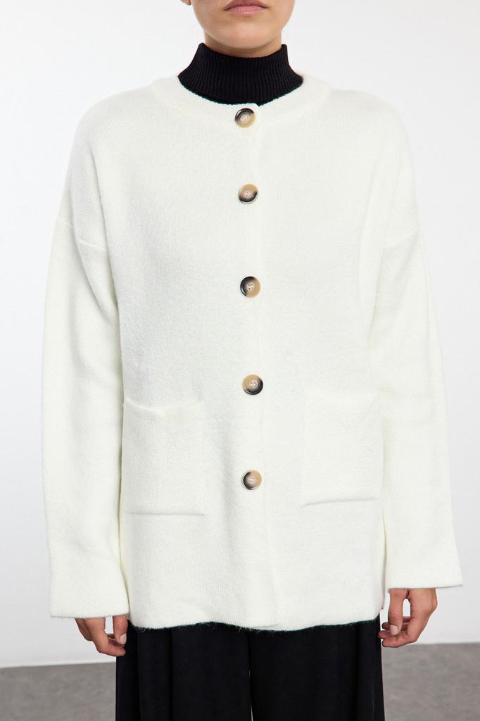 Women's Fashionable Stylish Cardigan Mink Wide Fit Soft Textured Scarf Wide Fit Coat Look Knitwear Cardigan