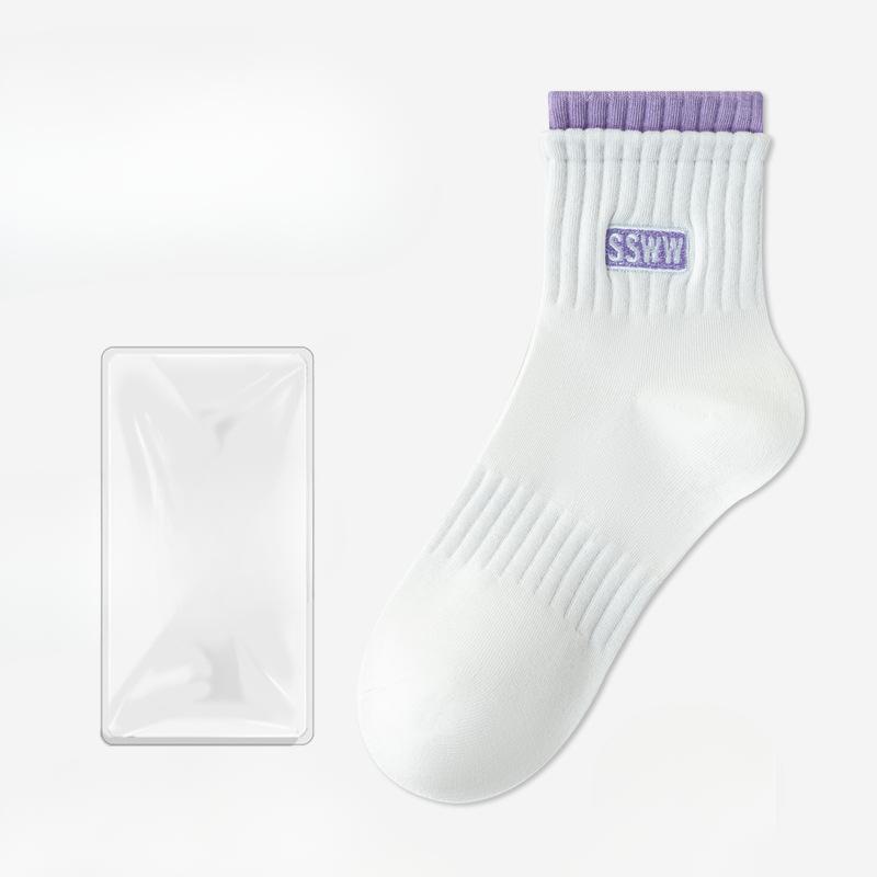 Женские весенне-летние новые спортивные носки для бега на каждый день, однотонные с надписью, дышащие, средней длины