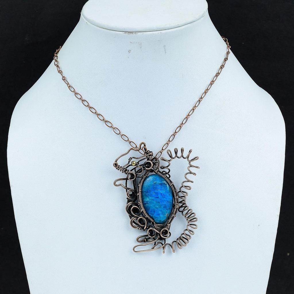 Неоновый апатитовый кулон, медная проволока, обернутая драгоценными камнями, подвеска в виде кролика, медная подвеска, ювелирные изделия ручной работы, проволочная обертка, подарки на помолвку