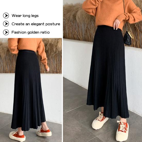 Юбка женская трикотажная Yousheng с высокой талией, однотонная юбка А-силуэта, свободная плиссированная юбка, длинная юбка осень-зима