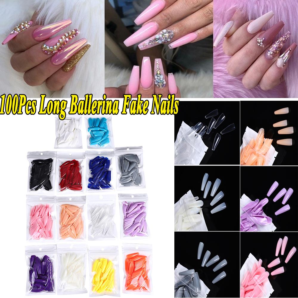 Long Ballerina Full Cover Acrylic Candy Color False Nail Tips Nail Extensions Fake Nails Manicure
