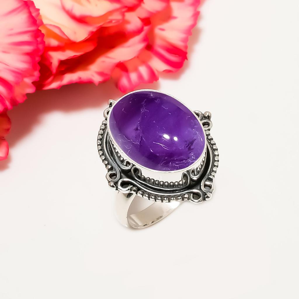 Purple Amethyst - Mashamba 925 Sterling Silver Ring V4576, Purple Ring, Oval Ring, Valentin's Day Gift, Gift For Her, Birthday Gift, Handmade Jewelry,