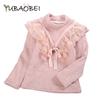 YUBAOBEI Блузки для девочек, белая одежда для маленьких девочек, детская одежда, школьная форма, блузка для девочек, хлопковая детская кружевная рубашка, плюшевый толстый теплый топ, блузки