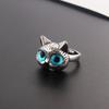 Fashion Silver Color Fat Cat Blue Eyes Cute Ring For Men Retro Blue Acrylic Couple Ring Women Party Jewelry Wholesale