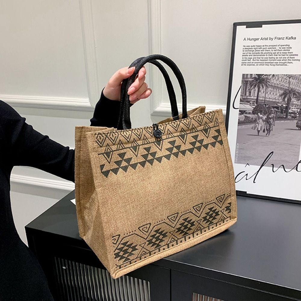 Style Linen Bag Women Tote Bag Bohemian Shoulder Bag Large Capacity Bag Geometric Printing Handbag