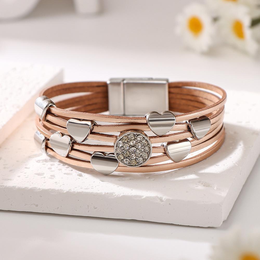 Vintage Multi-layer Snake Leather Bracelet Women's European and American Style Magnetic Buckle Leather Cord Bracelet Fashion All-match Accessories