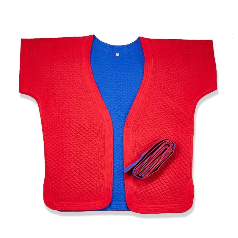 Traditional Chinese Wrestling Uniform Men - Thickened Reversible Red Blue Cotton Linen Gi With Pants