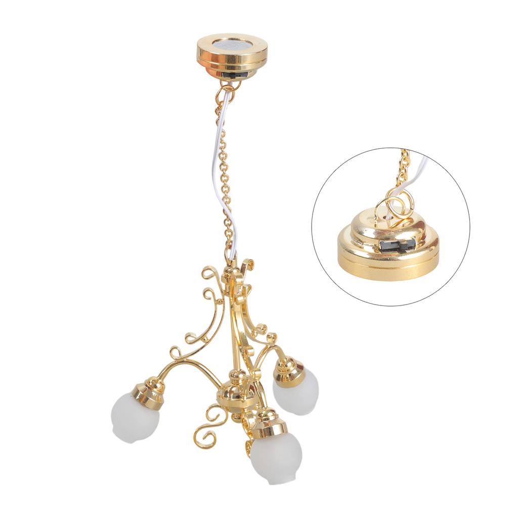 3-рожковая европейская роскошная люстра Металл Стекло Регулируемое освещение для кукольного домика Мебельные аксессуары