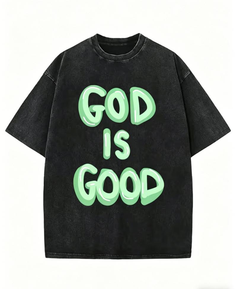 God Is Good Bubble Letter Graphic TShirt Relaxed Retro Washed Tee for Men Women Travel Daily Vacation Stylish Street Looks