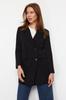 Women's Fashion New Hijab Jacket Black Double Button Pocket Detailed Lined Blazer Woven Jacket